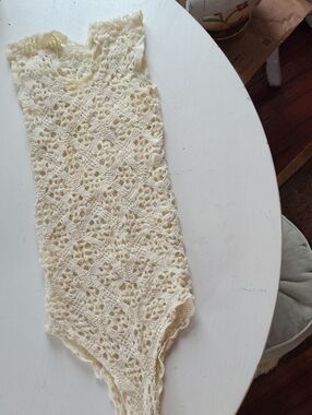 Commes des Garcons Cream Crochet Mesh Bodysuit 1980s Collectible